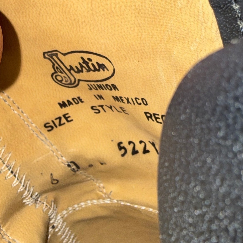 Justin Junior Mens Black Pebble Grain Leather Lace Up Packer Boots 5221 Size 6D - Picture 6 of 6